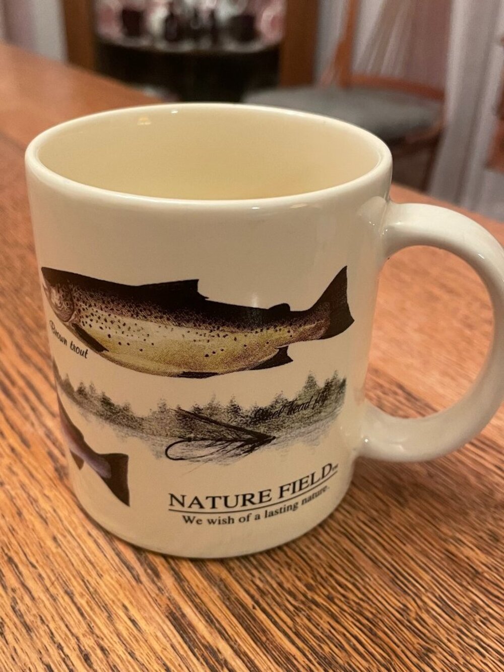 Vintage Nature Field Trout and Salmon Themed Coffee Cup Mug 10 ounces